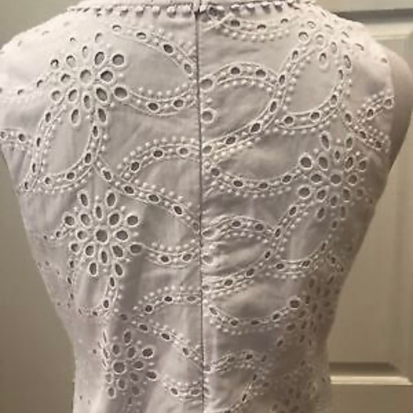 WHITE HOUSE BLACK MARKET Womens Eyelet Dress Size 6 Sleeveless Shift Lace Up - Picture 4 of 9